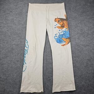 Vintage Y2K Ed Hardy Pants Womens Large Blue Koi Fish USA Made Sweatpants Street